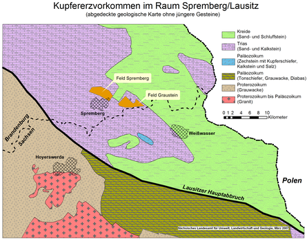 Geologische Karte mit Kupfererzvorkommen im Raum Spremberg/Lausitz