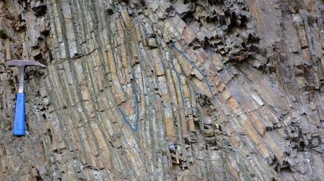 Hornstein-Tonschiefer-Wechsellagerung verfaltet im Elbtalschiefergebirge