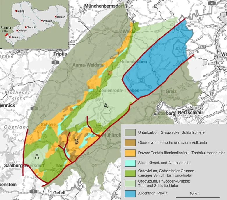 geologische Karte des Ostteils des Bergaer Sattels
