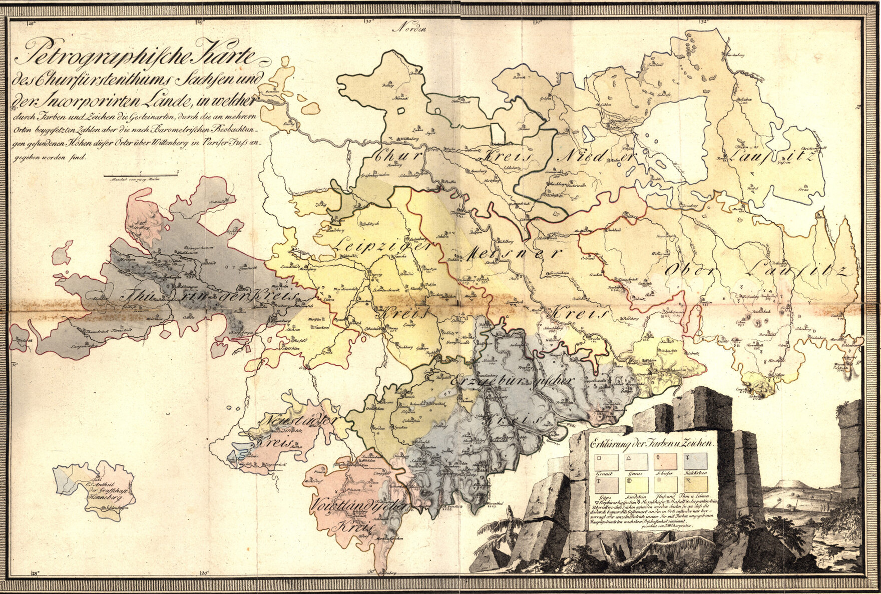 Die 1778 von Johann Friedrich Wilhelm von Charpentier (1738-1805) veröffentlichte »Petrographische Charte des Churfürstentums Sachsen« gilt als erste geologische Karte Sachsens.