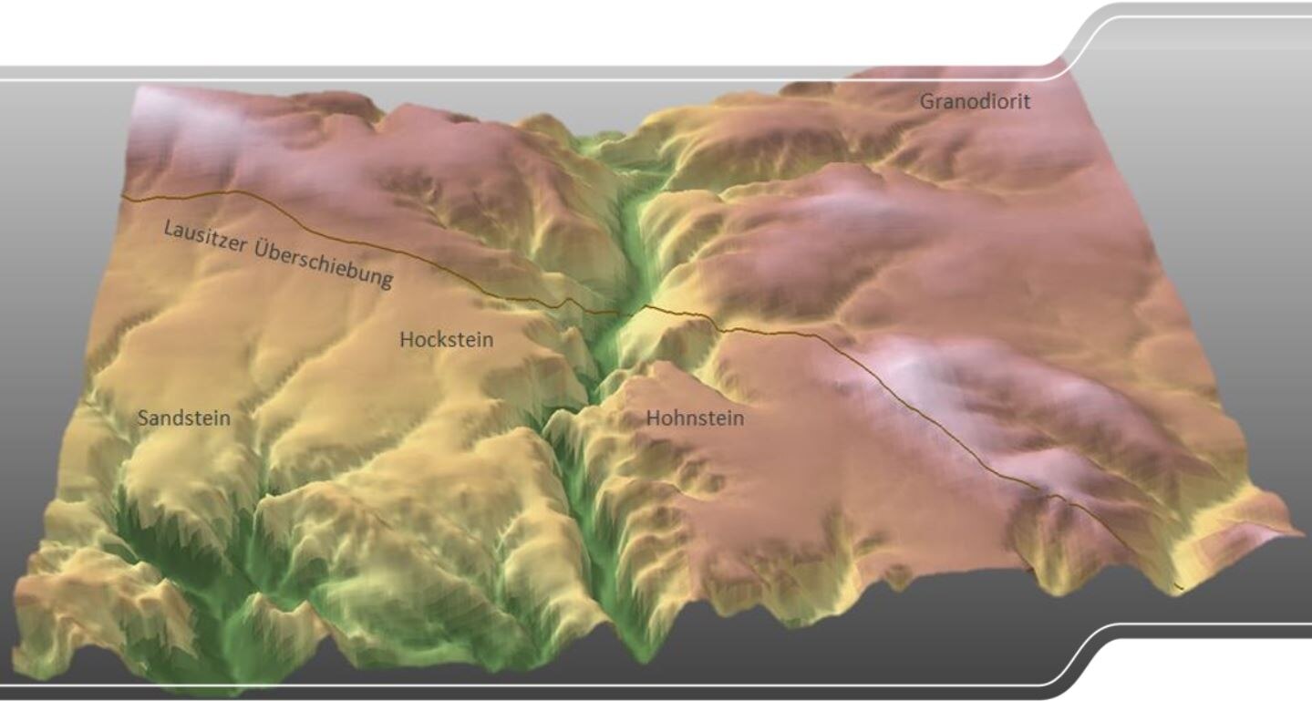 Digitales Geländemodell des oberen Polenztals beidseitig der Lausitzer Überschiebung