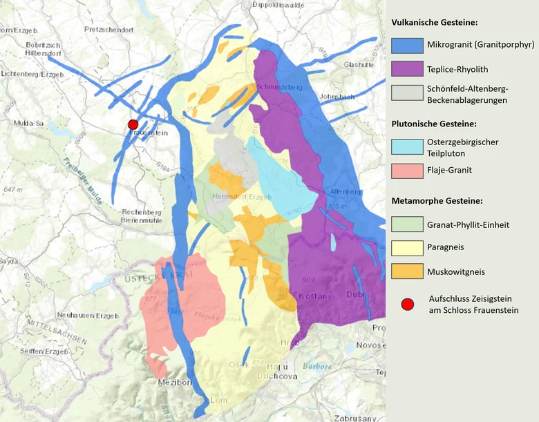geologische Karte der Teplice-Caldera mit Ringgang von Frauenstein
