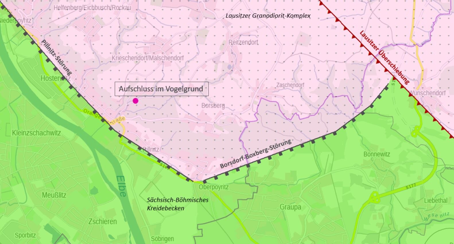 Karte der regionalgeologischen Situation des Aufschlusses.