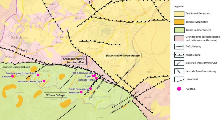 vereinfachte geologische Karte des Zittauer Gebirges
