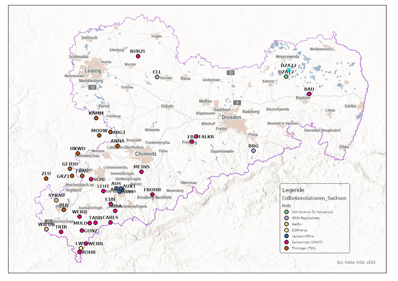 Übersicht Seismologischer Messstationen in Sachsen