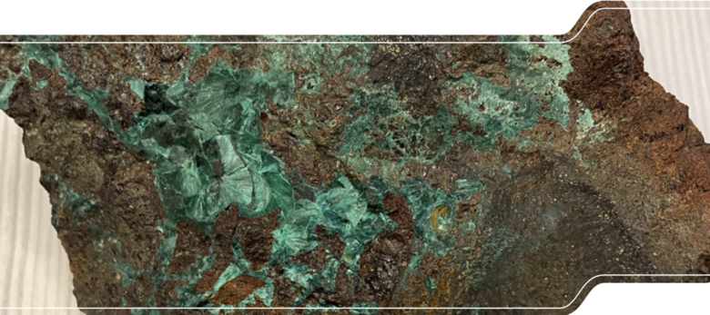 Probe aus dem Kupfererzgang der Aktien-Brauerei mit Malachit und Homichlin (Eigentümerin Frau Bianca Hallebach, Plauen)