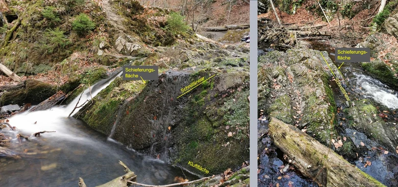 Gneis mit Schieferung und Preißnitz-Wasserfall
