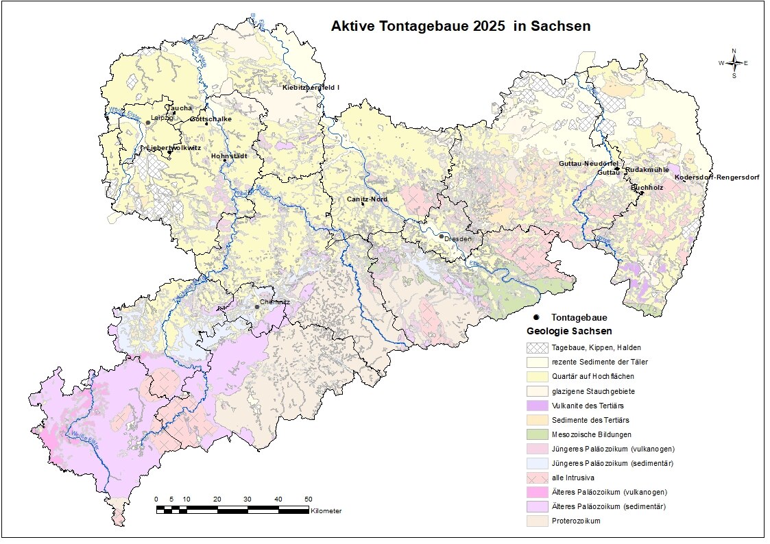 Aktive Tontagebaue in Sachsen