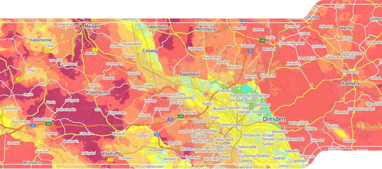 Das Bild zeigt einen Ausschnitt des Geothermieatlases mit einer Karte der geothermischen Entzugsleistung.