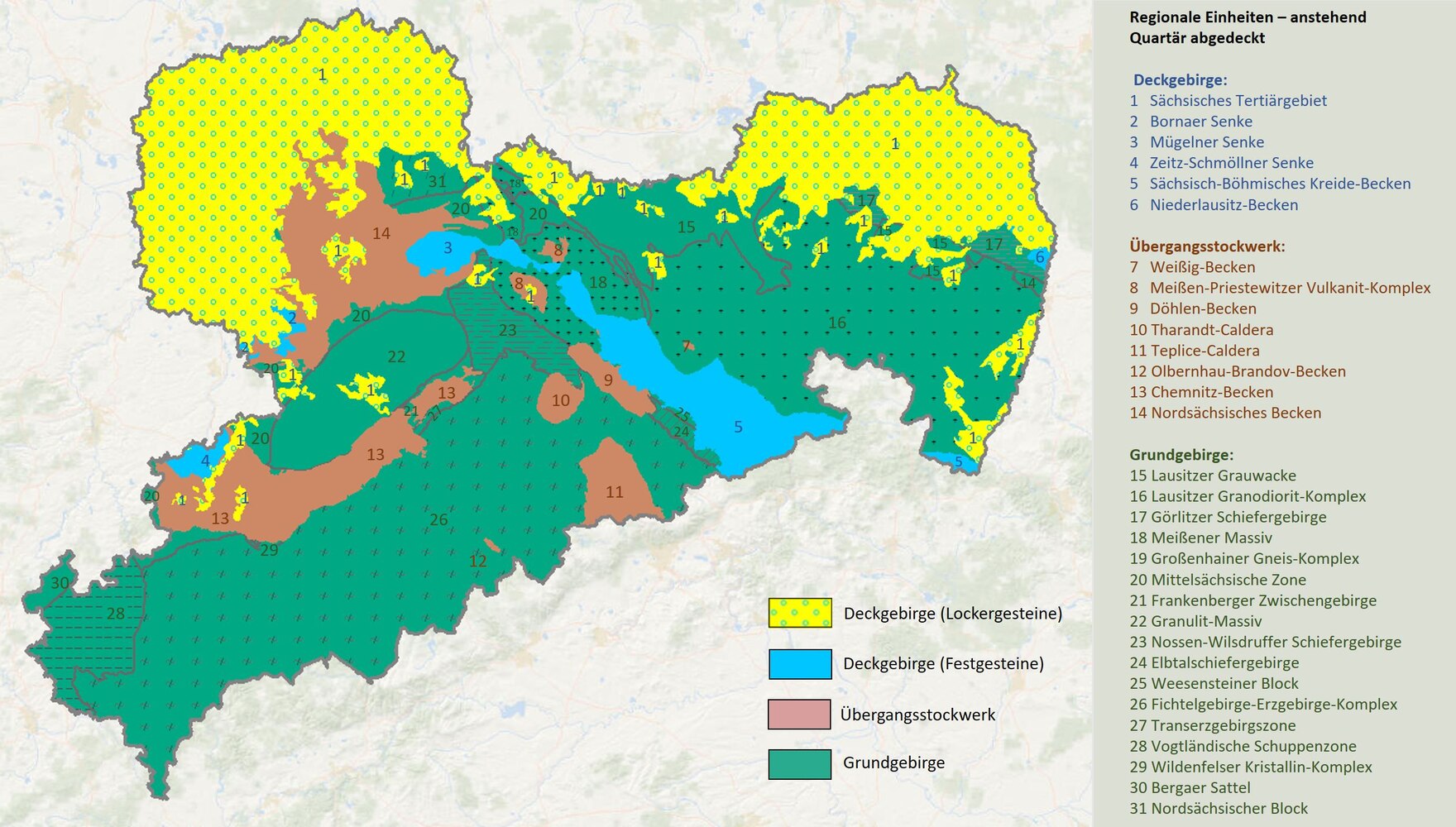 regionale Einheiten, die an der Erdoberfläche anstehen