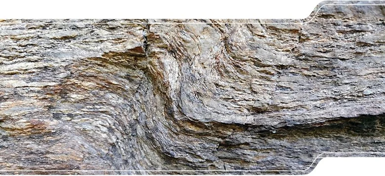 Gneis mit verfalteter Foliation.