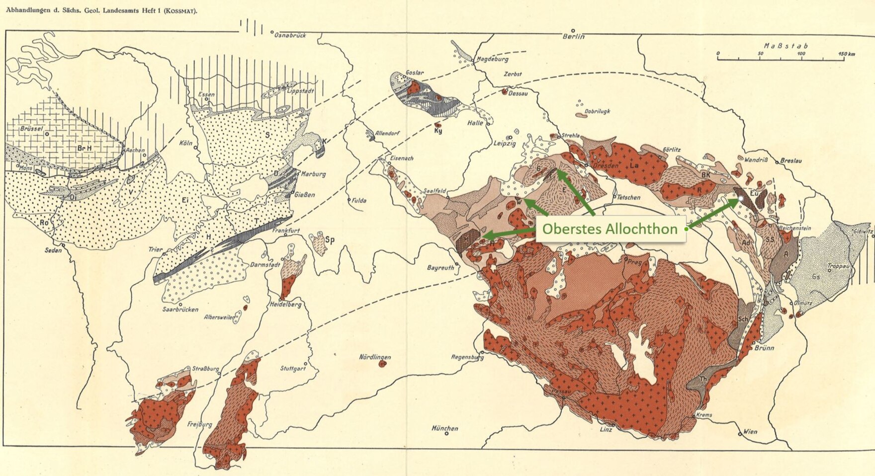 Karte der varisziden mit den Einheiten der Zwischengebirge.