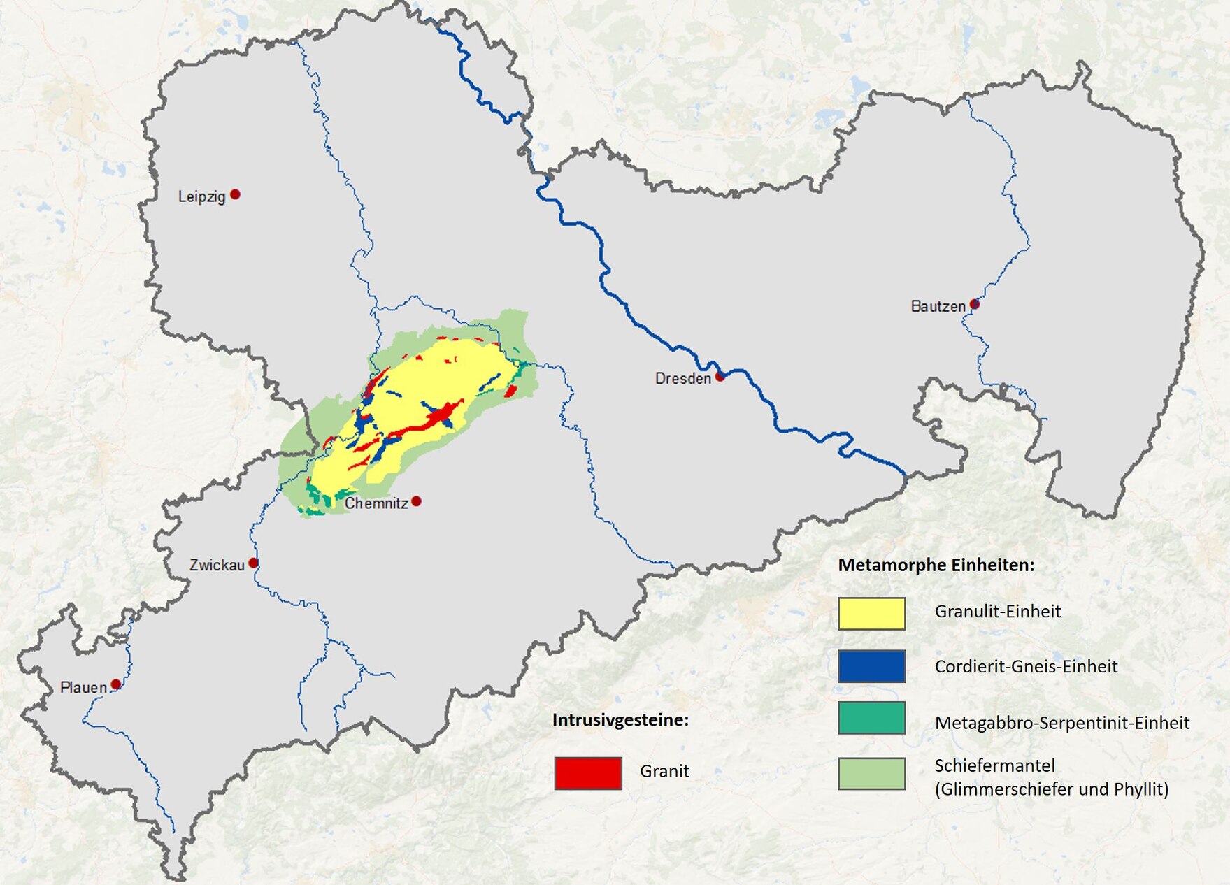 Verbreitung der Gesteine des Granulit-Massivs.