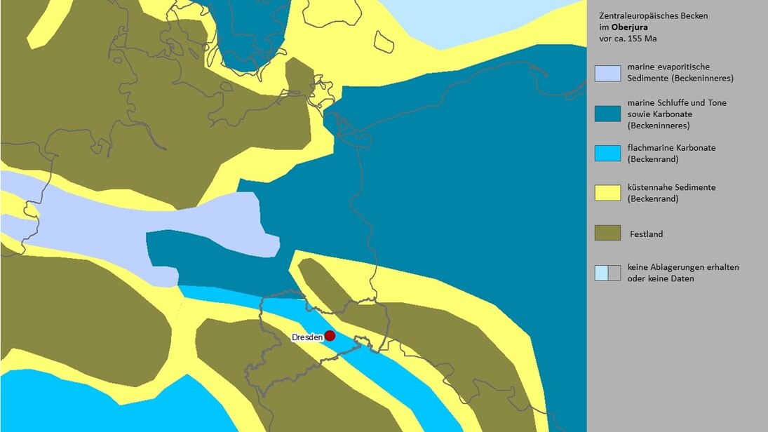 Karte der Paläogeographie Mitteleuropas im Oberjura.