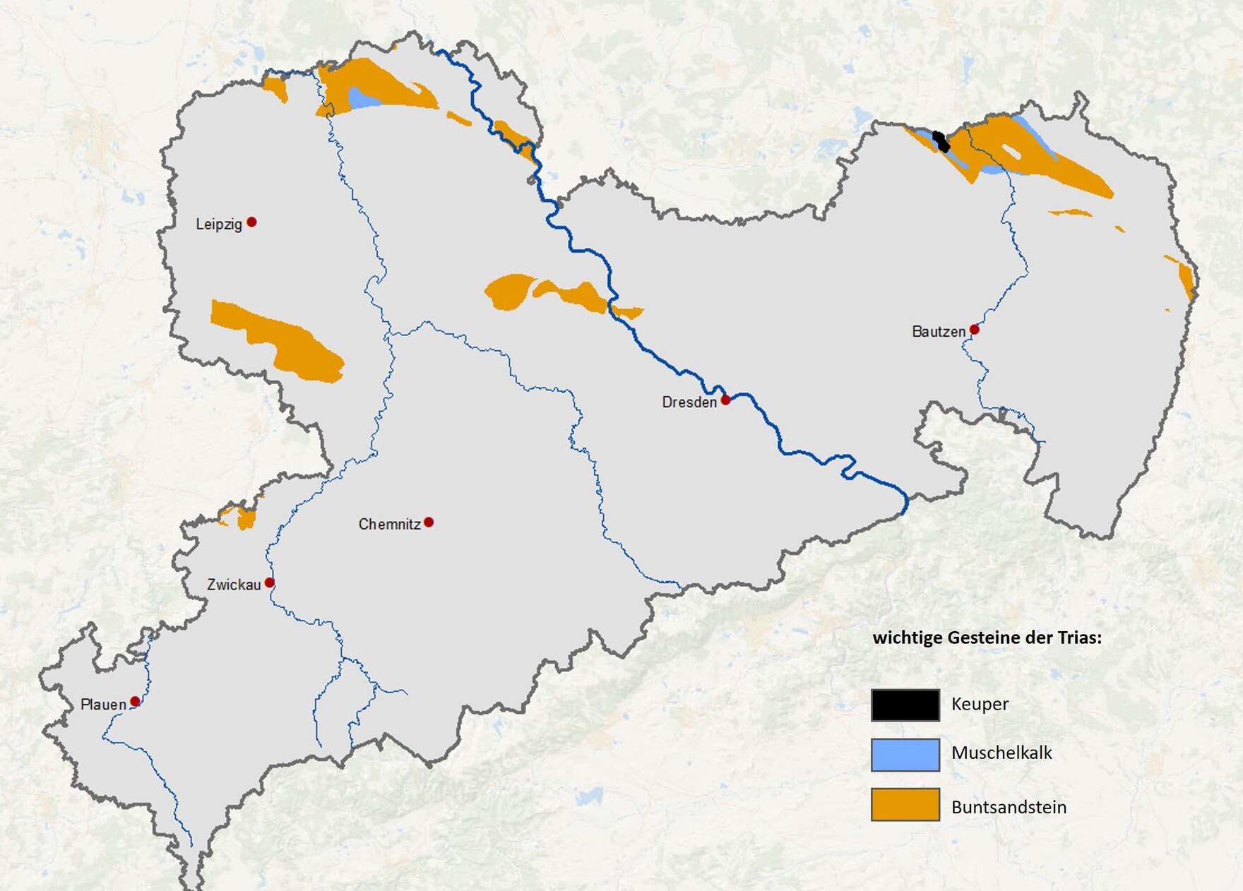 Karte der Verbreitung von Gesteinen der Trias.