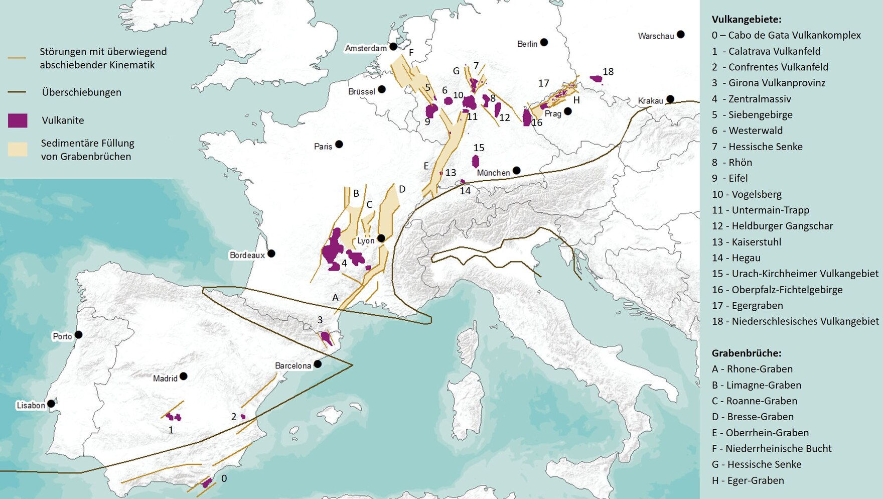 Karte der Känozoischen Vulkanfelder Europas