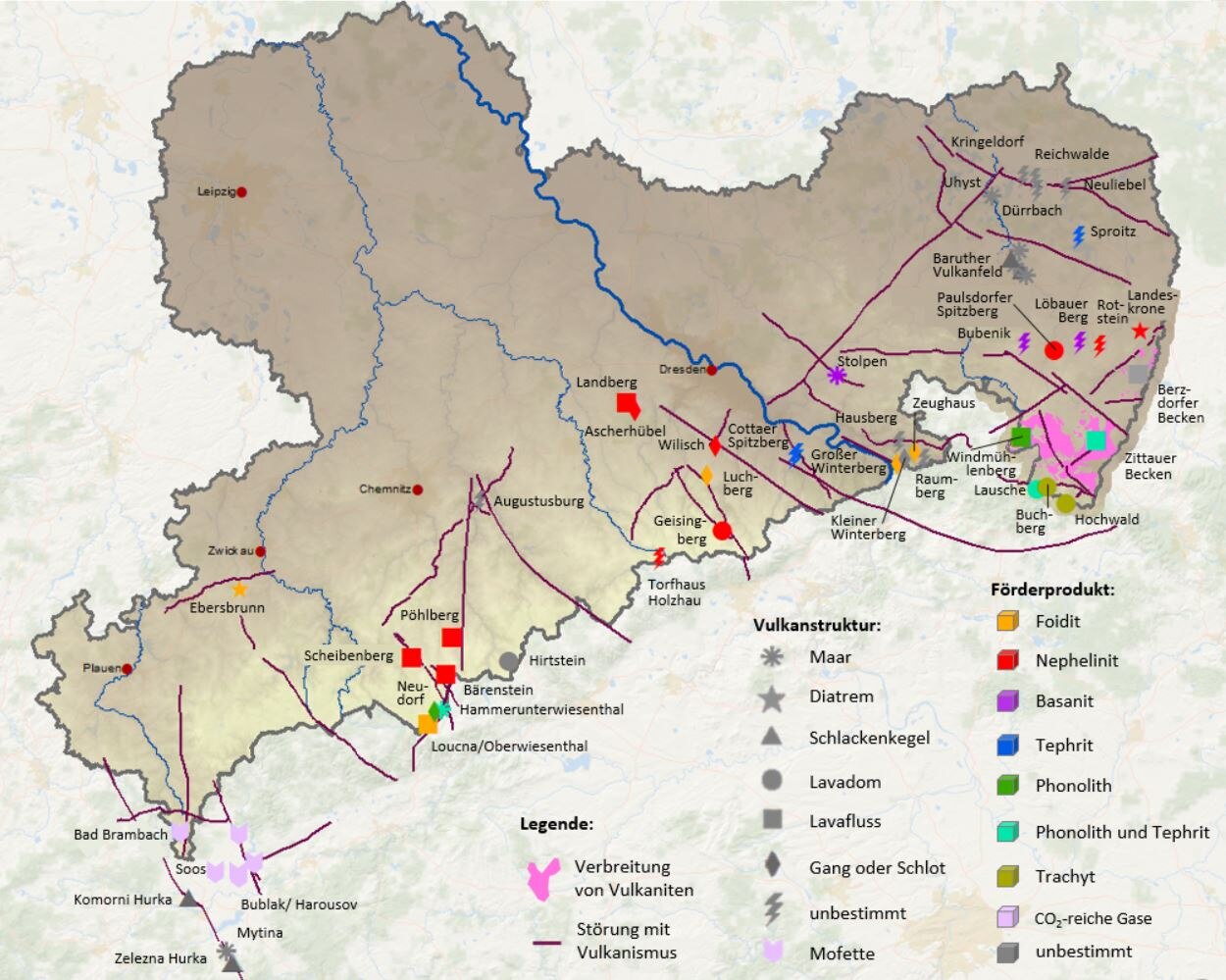 Känozoische vulkanische Strukturen und Förderprodukte in Sachsen. 