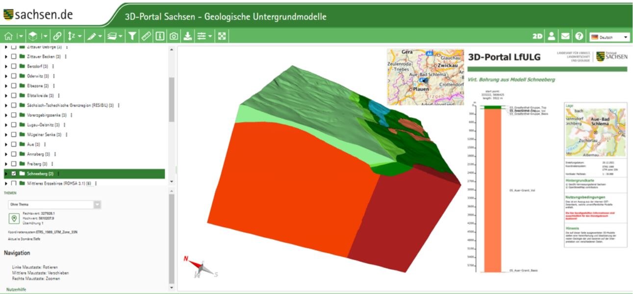 Das 3D-Untergrundmodell von Schneeberg im Web-Viewer