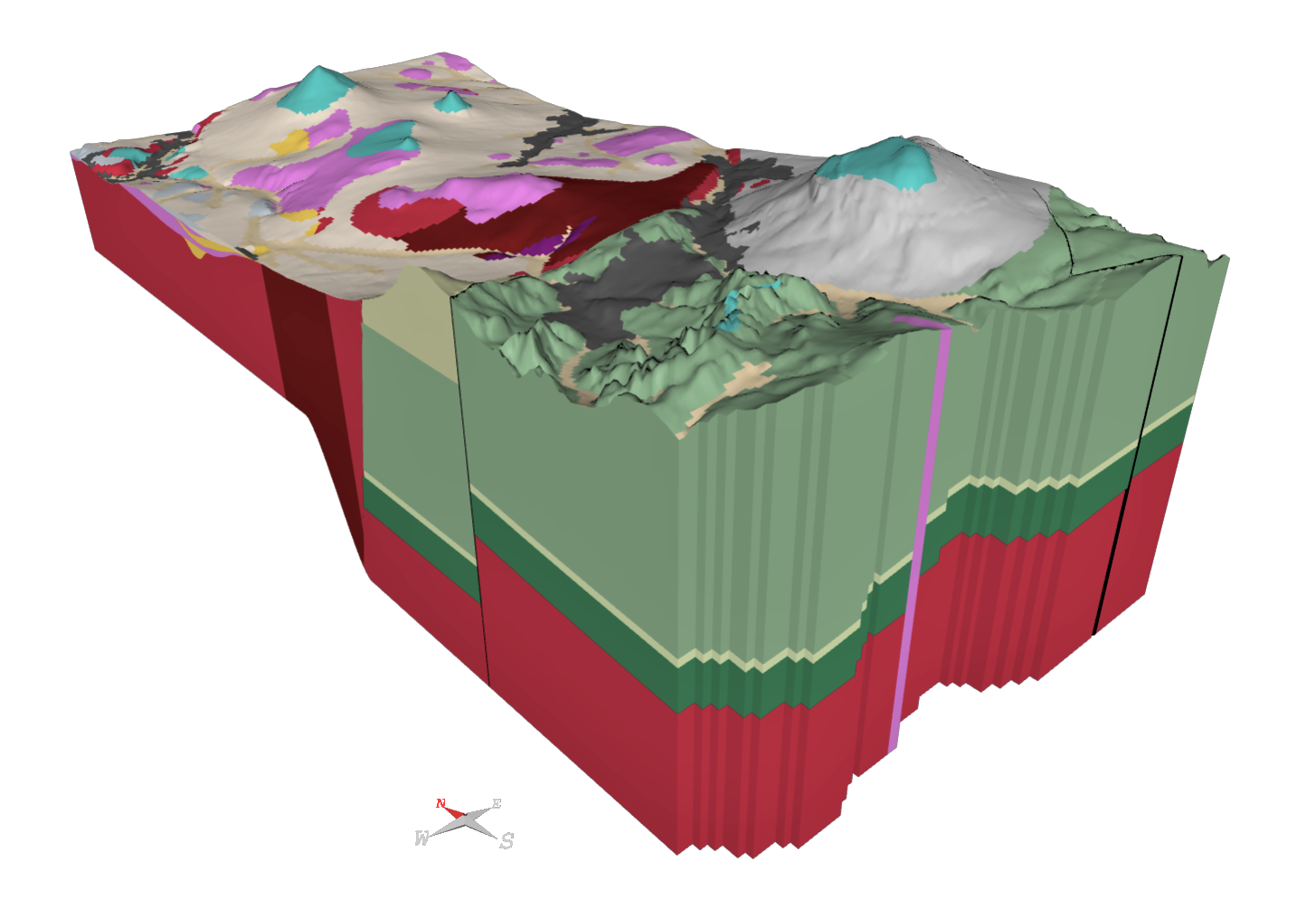 Das Bild zeigt einen Ausschnitt des hydrogeologischen Landesmodells im Gebiet des Zittauer Gebirges.