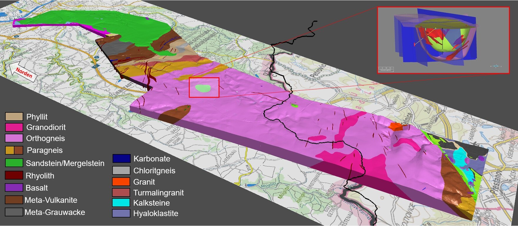 Geologisches 3-D-Modell der Eisenbahnneubaustrecke Dresden-Prag.