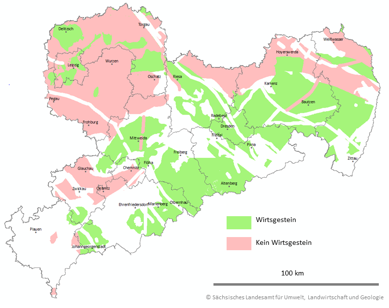 Die Karte zeigt das Ergebnis der Prüfung des Zwischenberichtes Teilgebiete der BGE.