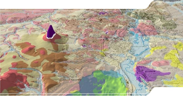 Das Bild zeigt ein 3D-Modell von einem Ausschnitt des Arbeitsgebietes an der polnisch-deutschen Grenze.