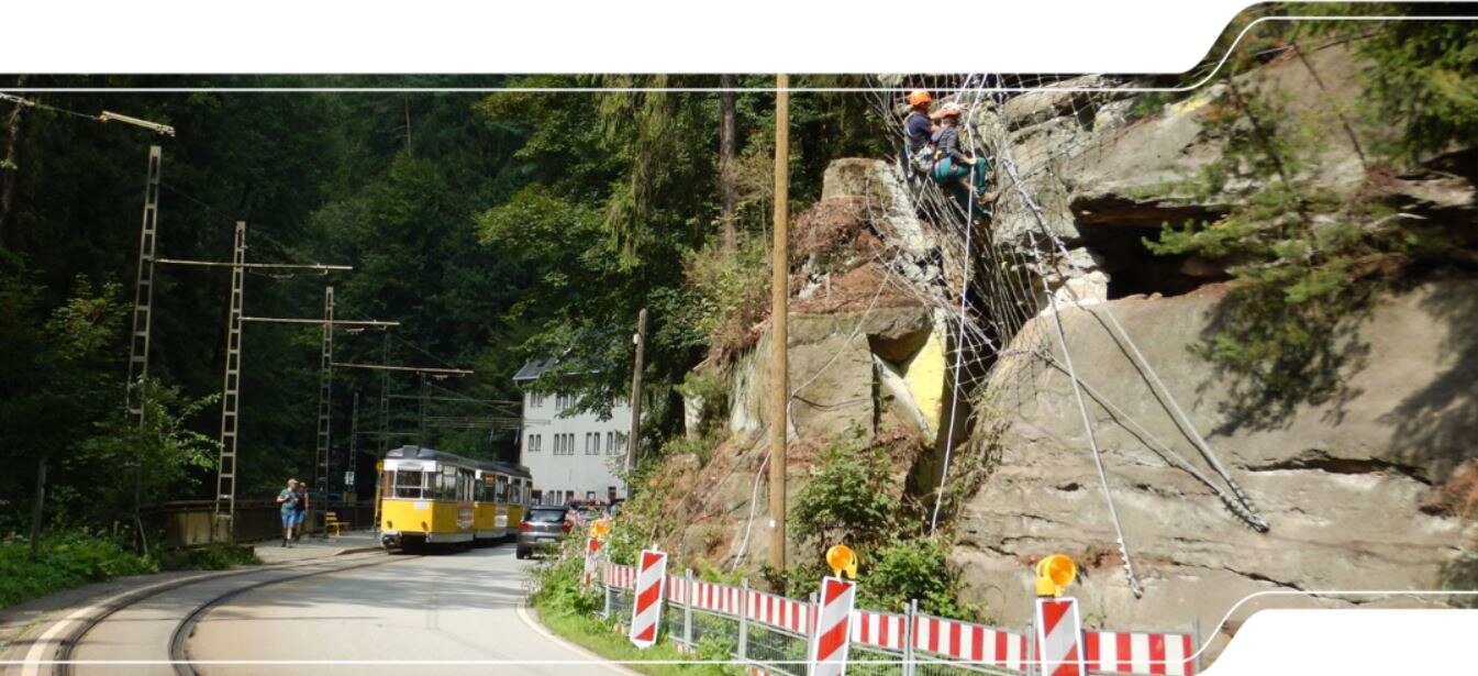 Das Bild zeigt Arbeiten zur Felssicherung im Kirnitzschtal