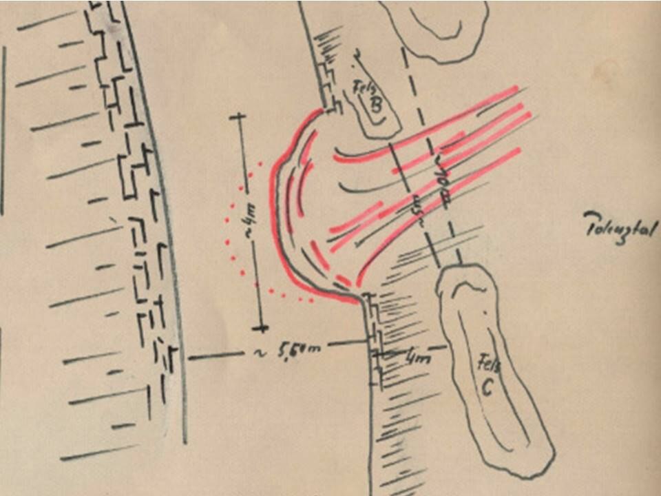 Das Bild zeigt eine skizze über die Erstreckung einer Hangrutschung.